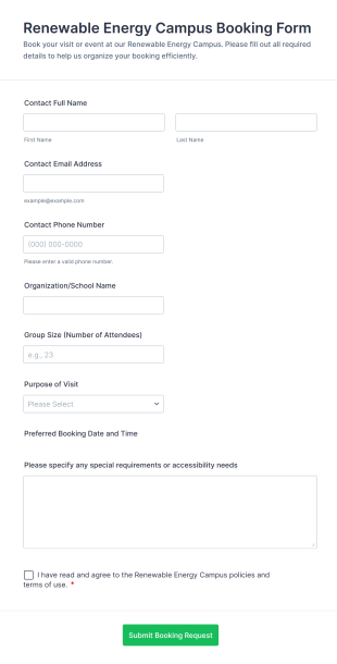 Renewable Energy Campus Booking Form Template