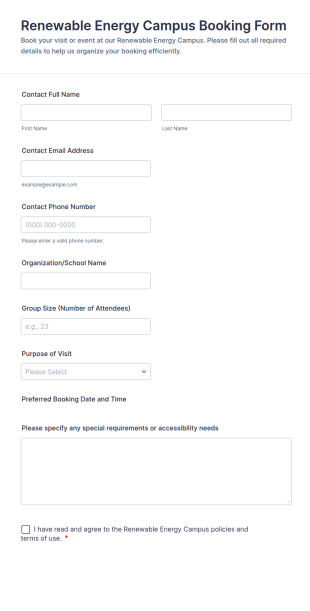 Renewable Energy Campus Booking Form Template