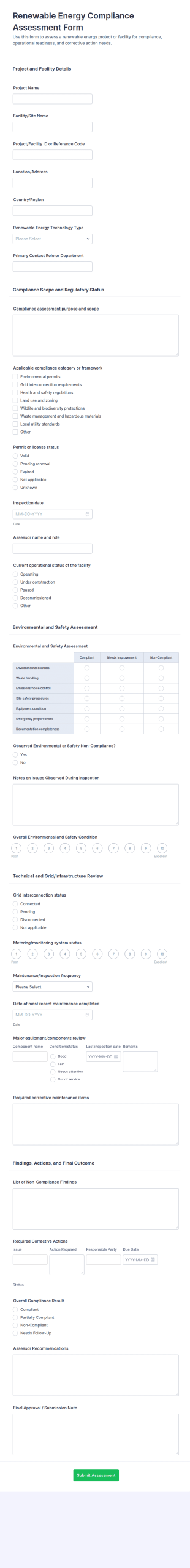 Renewable Energy Compliance Assessment Form Template