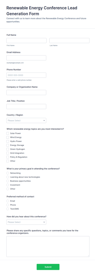 Renewable Energy Conference Lead Generation Form Template