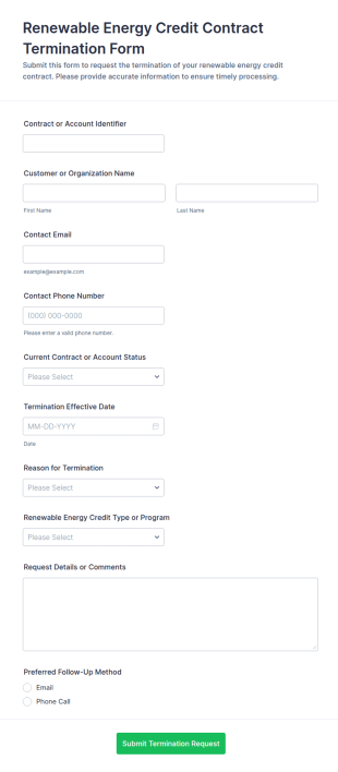 Renewable Energy Credit Contract Termination Form Template