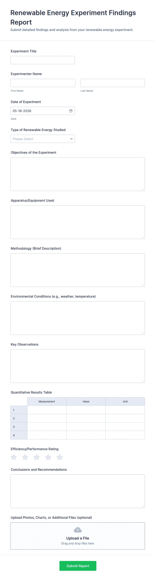 Renewable Energy Experiment Findings Report Form Template
