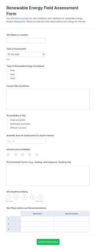 Renewable Energy Field Assessment Form Template