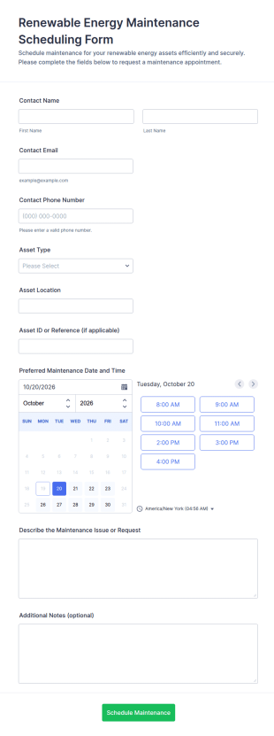 Renewable Energy Maintenance Scheduling Form Template