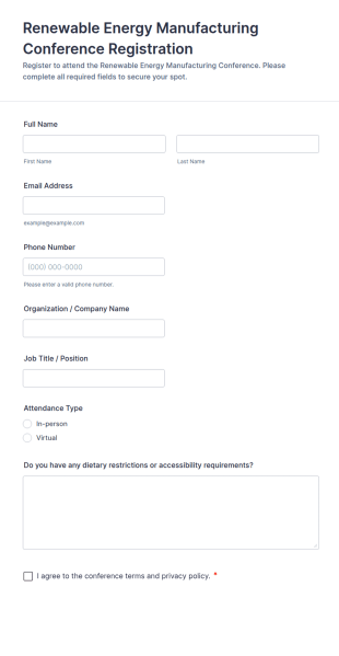Renewable Energy Manufacturing Conference Registration Form Template