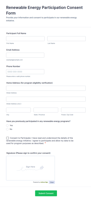 Renewable Energy Participation Consent Form Template