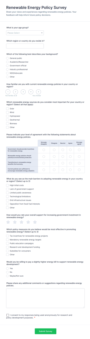 Renewable Energy Policy Survey Form Template