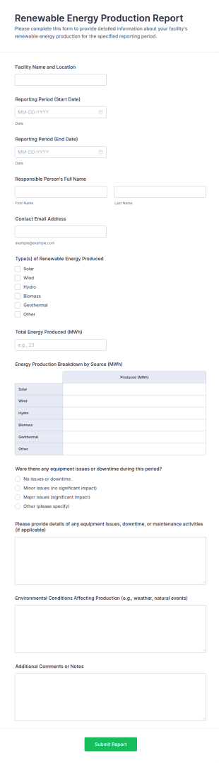 Renewable Energy Production Report Form Template
