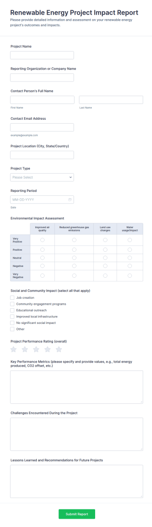 Renewable Energy Project Impact Report Form Template