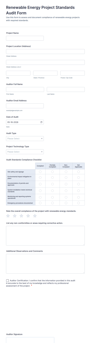 Renewable Energy Project Standards Audit Form Template