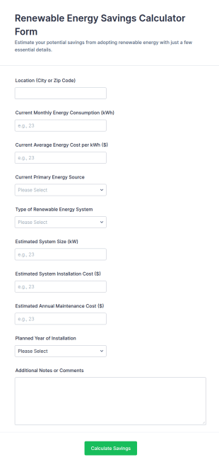 Renewable Energy Savings Calculator Form Template