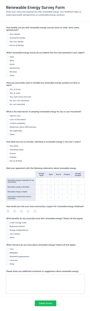 Renewable Energy Survey Form Template