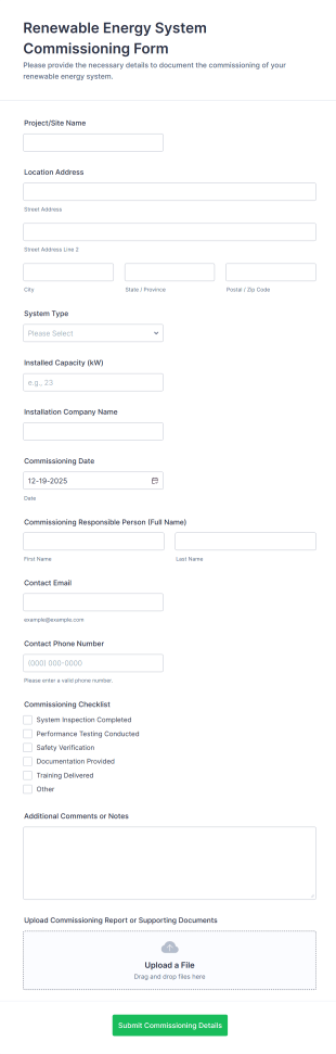 Renewable Energy System Commissioning Form Template