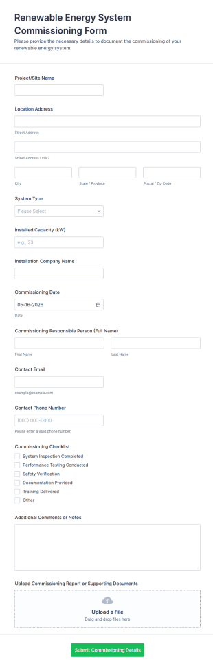 Renewable Energy System Commissioning Form Template
