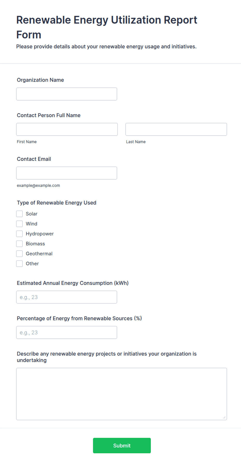 Led Utilization Form Renewable Energy Utilization Report Form Template | Jotform