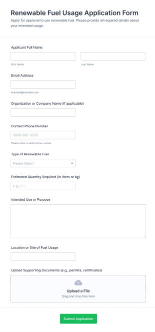 Renewable Fuel Usage Application Form Form Template