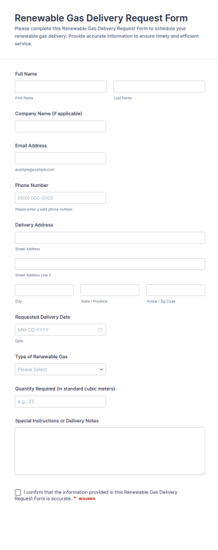 Renewable Gas Delivery Request Form Template