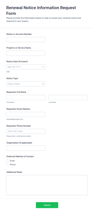 Renewal Notice Information Request Form Template