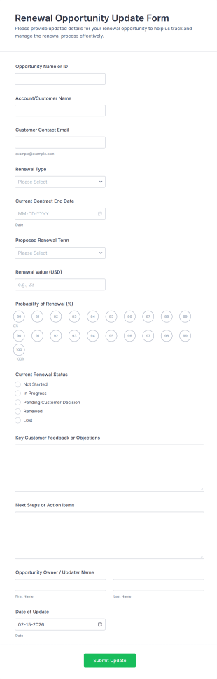 Renewal Opportunity Update Form Template