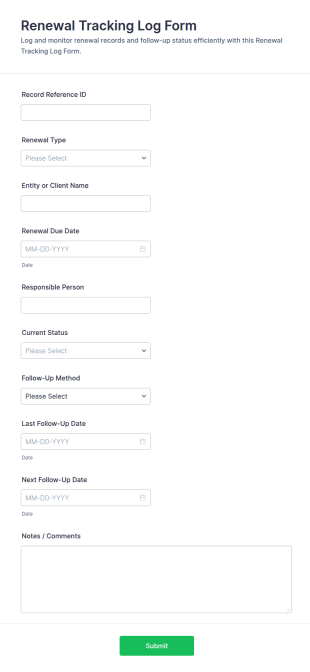 Renewal Tracking Log Form Template