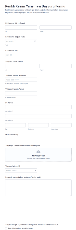 Renkli Resim Yarışması Başvuru Form Şablonu