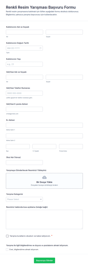 Renkli Resim Yarışması Başvuru Form Şablonu