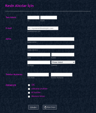 Renkli Sipariş Form Template
