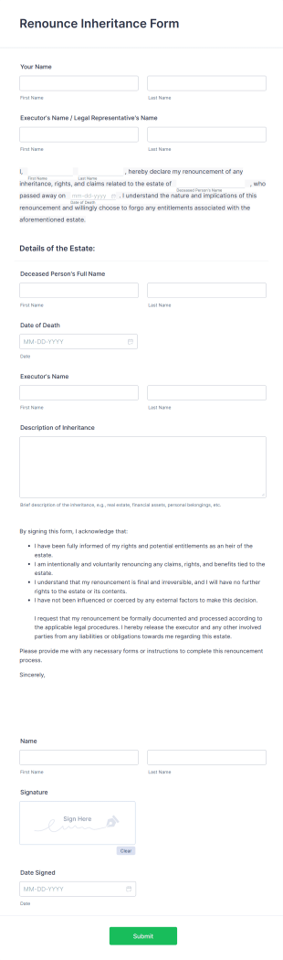 Renounce Inheritance Form Template