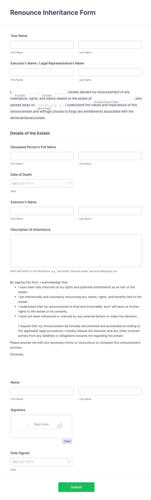 Renounce Inheritance Form Template