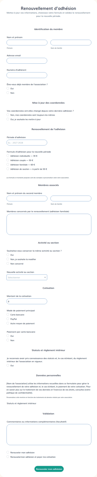 Renouvellement D’adhésion