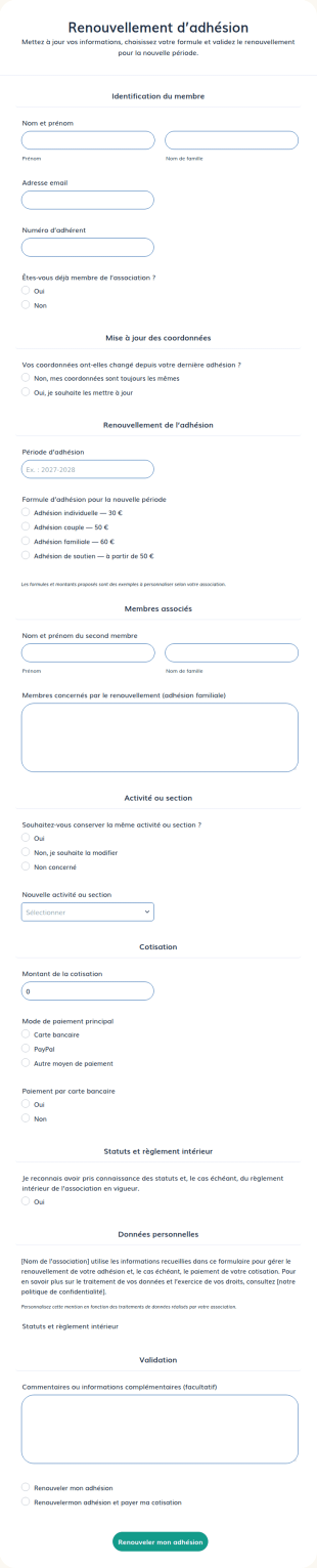 Renouvellement D’adhésion