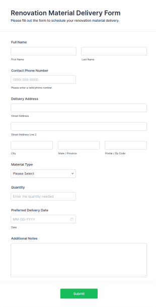 Renovation Material Delivery Form Template