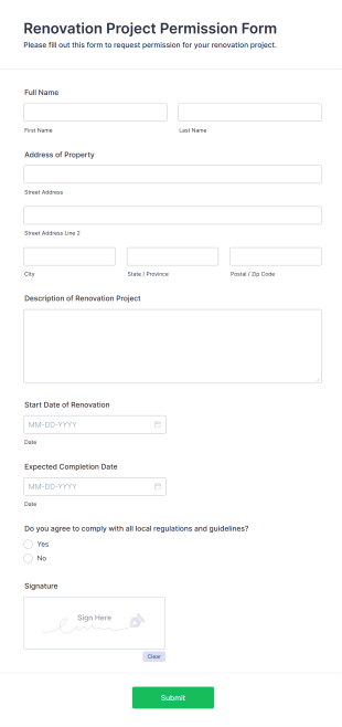 Renovation Project Permission Form Form Template