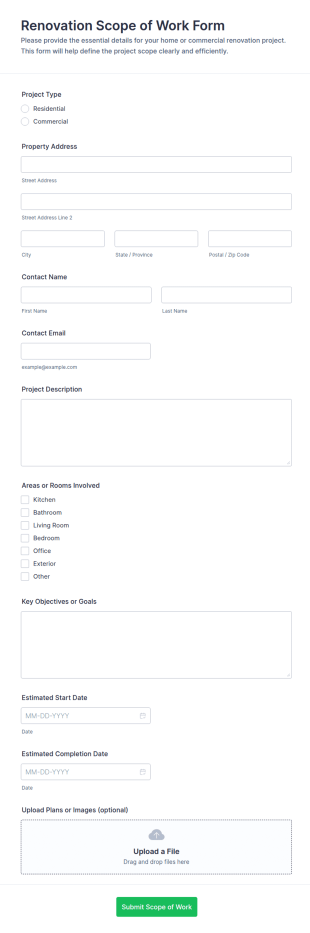 Renovation Scope Of Work Form Template