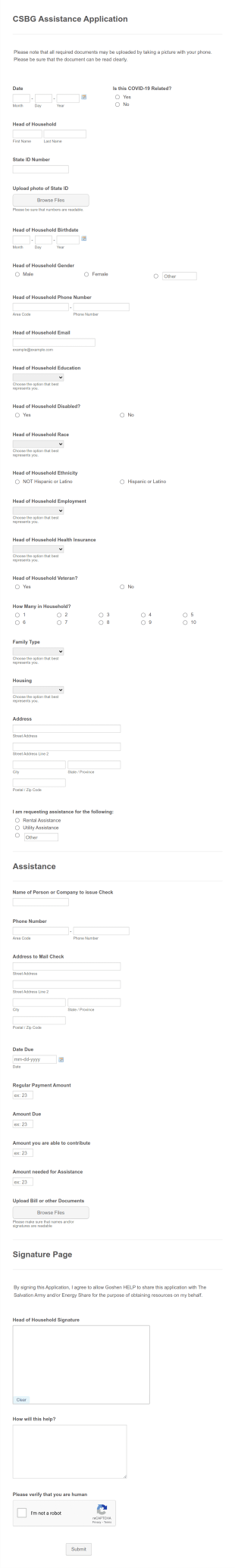 Rent Assistance Application Form Template