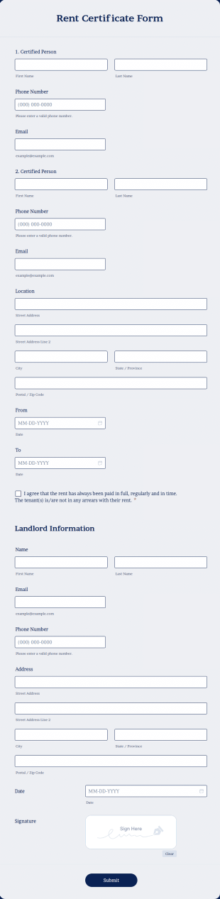 Rent Certificate Form Template