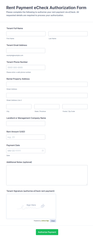 Rent Payment ECheck Authorization Form Template