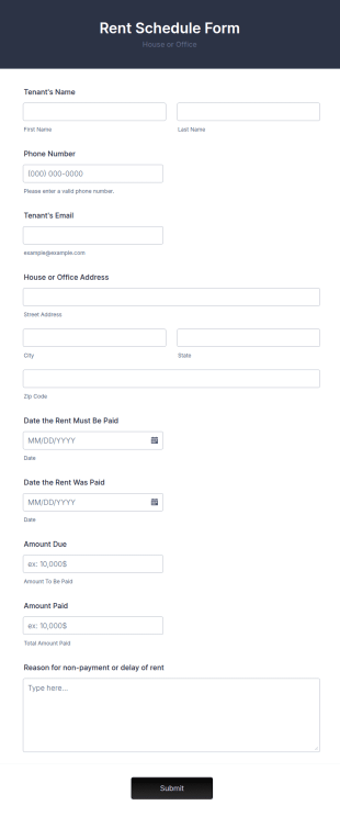 Rent Schedule Form Template