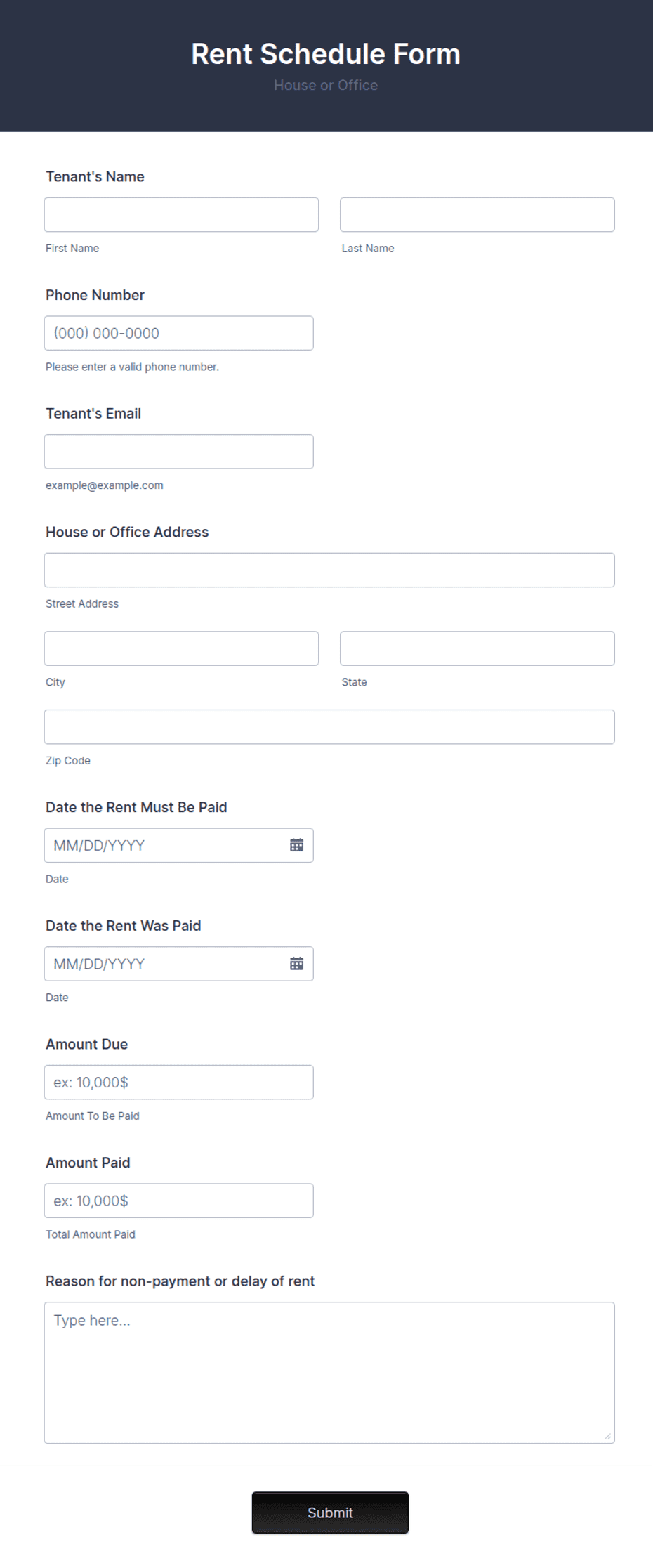Kra Rent Schedule Form Template.pdf Rent Schedule Form Template | Jotform