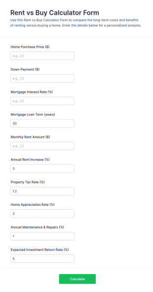 Rent Vs Buy Calculator Form Template