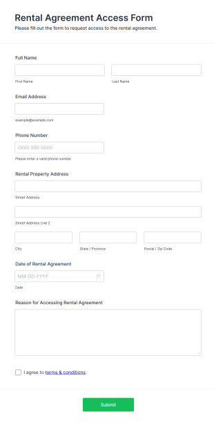 Rental Agreement Access Form Form Template