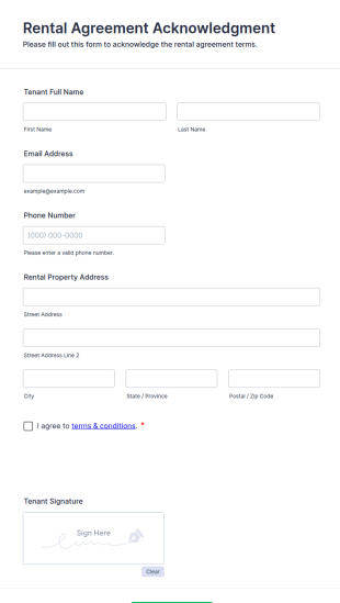 Rental Agreement Acknowledgment Form Template