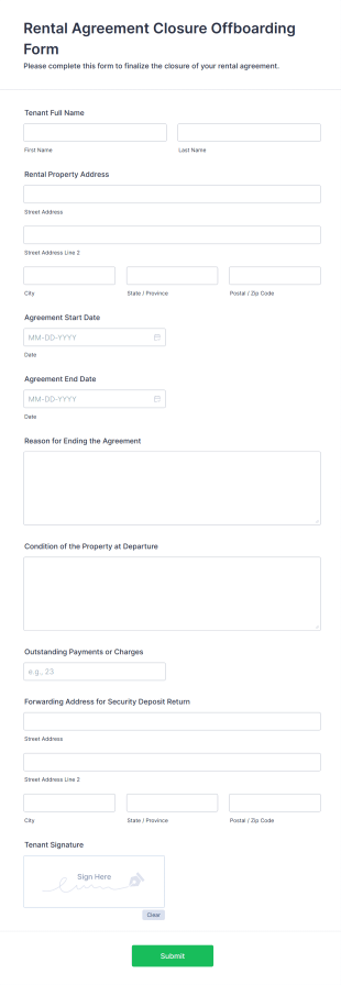 Rental Agreement Closure Offboarding Form Form Template