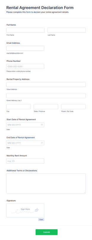 Rental Agreement Declaration Form Template
