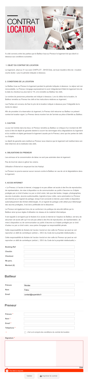 AUTOMATICBNB Contrat De Location Form Template