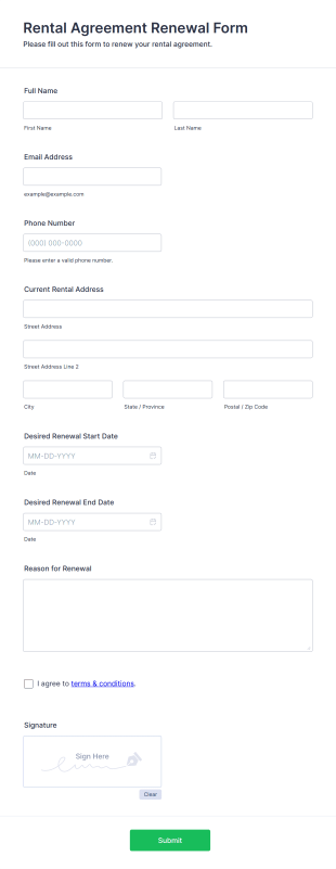Rental Agreement Renewal Form Form Template