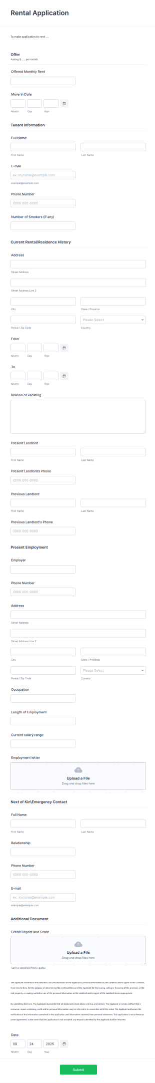 Rental Application Form Template