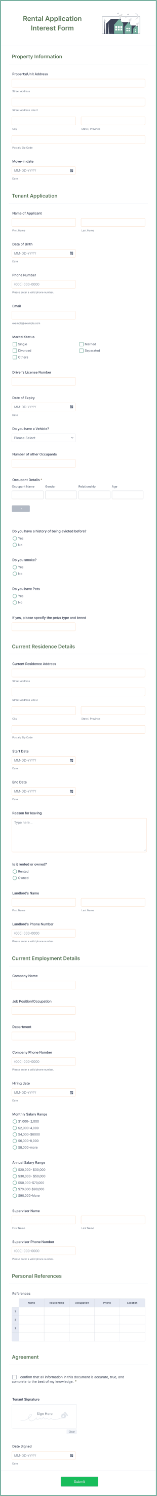 Rental Application Interest Form Template