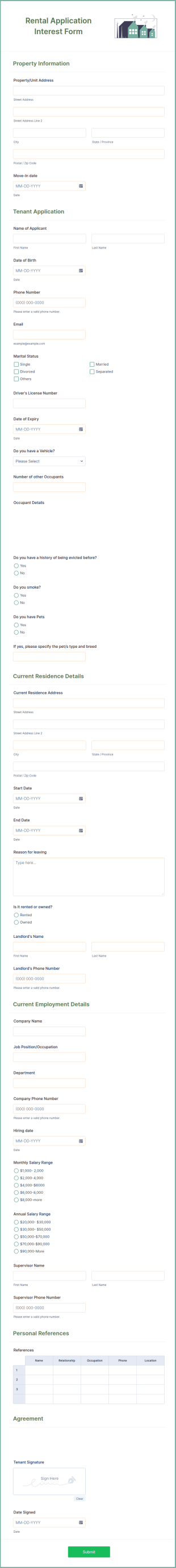 Rental Application Interest Form Template