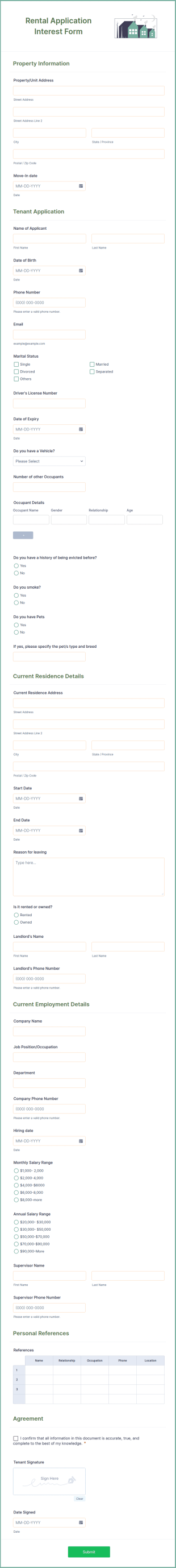 Rental Application Interest Form Template